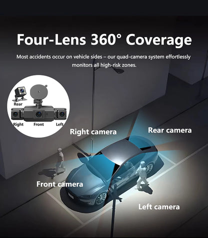 4-Channel 360° Dash Cam FHD with Front, Rear & Side Cameras, 128G, Night Vision, Parking Monitor