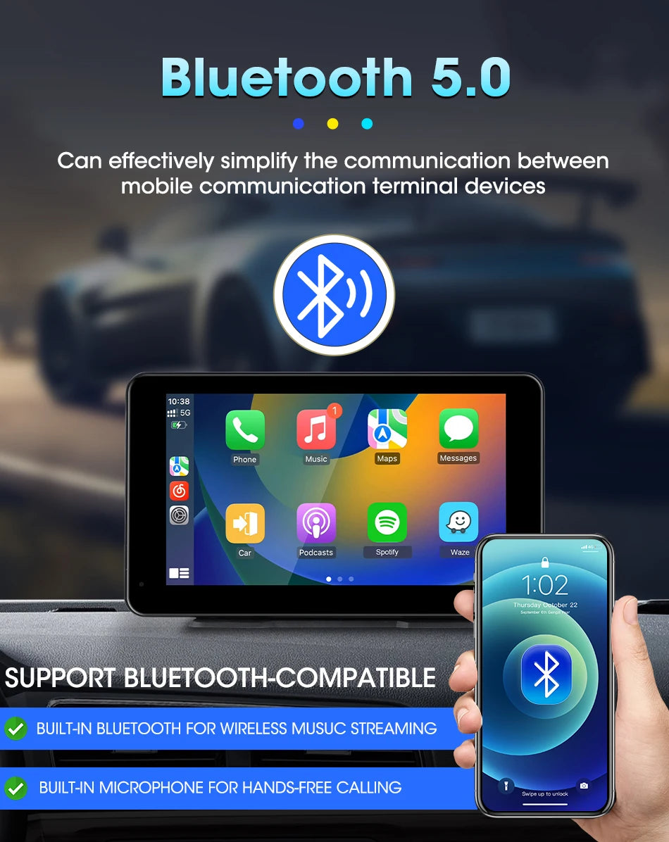 Vtopek 8.1" Dash Cam 2.5K with Wireless CarPlay, Android Auto, GPS & Rear Camera