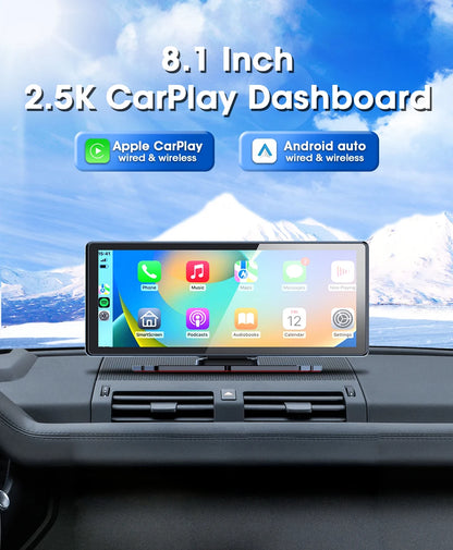 Vtopek 8.1" Dash Cam 2.5K with Wireless CarPlay, Android Auto, GPS & Rear Camera