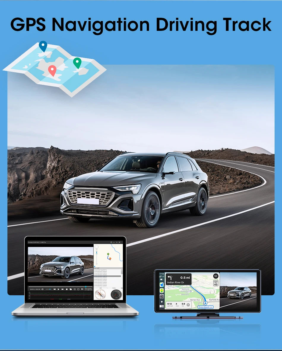 Vtopek 8.1" Dash Cam 2.5K with Wireless CarPlay, Android Auto, GPS & Rear Camera