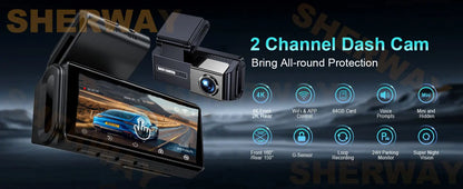 4K+2K Dash Cam with 4" Touch Screen, GPS, WiFi & Night Vision
